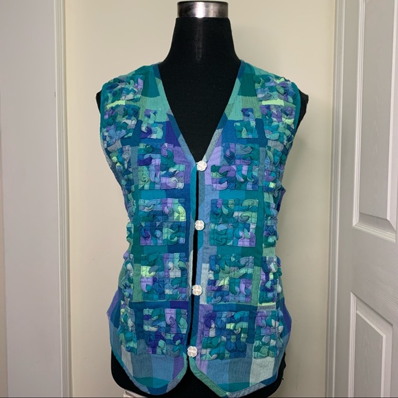Koret Francisca Vintage Boho Unique Plaid Interlock Patch Detailing Vest - Picture 1 of 10